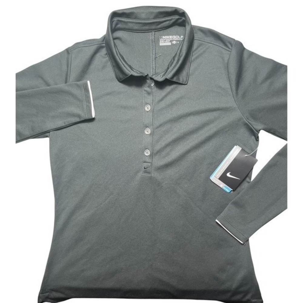 Nike Womens Sz M Long Sleeve Dri-FIT Stretch Tech Golf Polo Button Logo NWT-1641